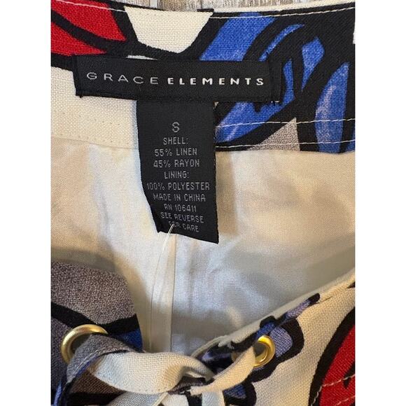 Grace Elements Linen Blend Red White Blue Floral Shift Dress - Size Small NWT - Picture 4 of 9